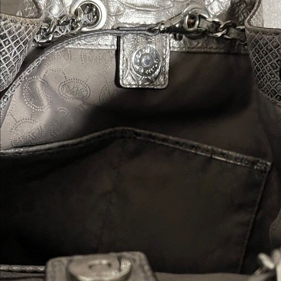 HOSTPICK🩶 Michael Kors Frankie Metallic Silver Leather Snake Print Messenger Bag - Picture 13 of 13